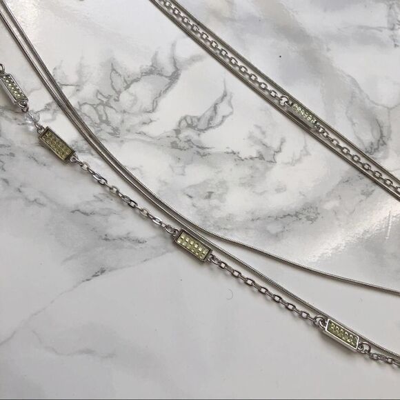 2/$30 Silver Crystal Layered Strand Necklace w matching dangle drop earring Set - Picture 2 of 3